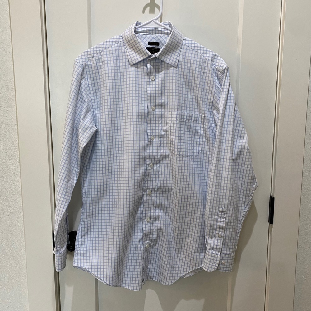 Jos A Banks Reserve Men's Long Sleeve Shirt. 15 1/2 34. White/Blue. Tailored Fit
